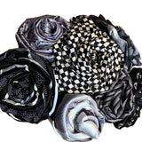 Handmade Upcycled Neck Tie Black White Orange Halloween Rose Bouquet Glass Vase