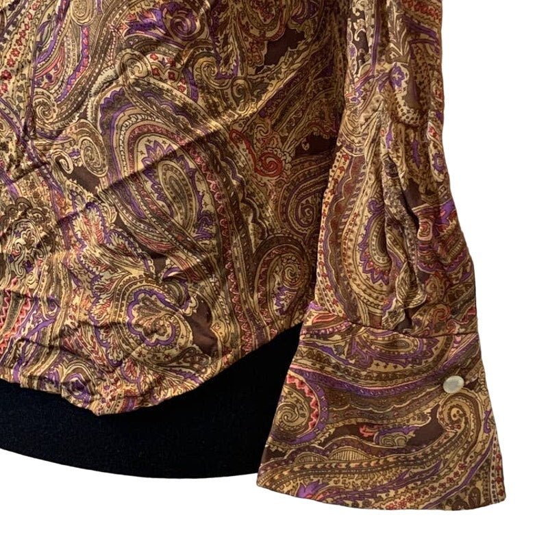 Jones New York Signature Petite 100% Silk Long Sleeve Paisley Button Up Blouse