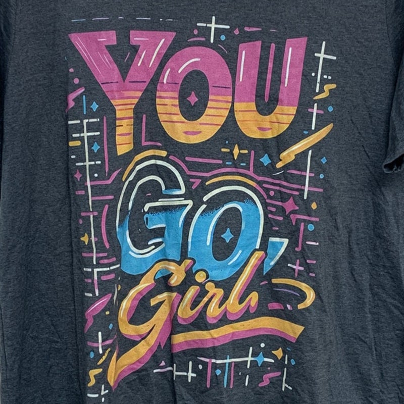 New Gildan Womens 2X Heathered You Go Girl Short Sleeve Crew Neck Tee Shirt