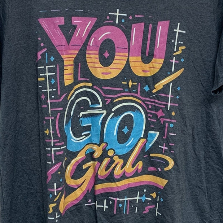 New Gildan Womens 2X Heathered You Go Girl Short Sleeve Crew Neck Tee Shirt
