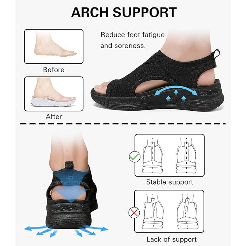 Womens Size 9.5 Black Mesh Arch Support Orthotic Comfortable Slip On Sandals