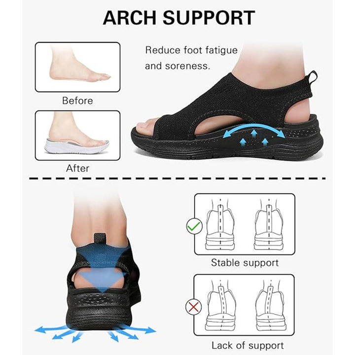 Womens Size 9.5 Black Mesh Arch Support Orthotic Comfortable Slip On Sandals