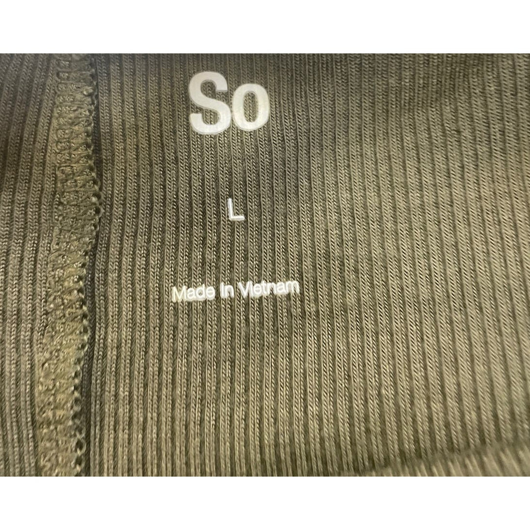 So Womens Olive Green Large Long Sleeve Stretchy Ribbed Rayon Spandex Top