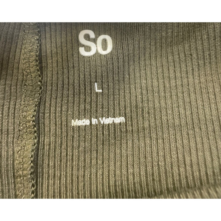 So Womens Olive Green Large Long Sleeve Stretchy Ribbed Rayon Spandex Top
