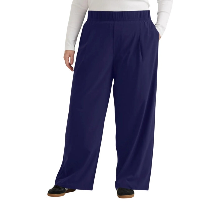 New Eddie Bauer Womens 2X Navy Blue Departure Elastic Waist Wide Leg Pants