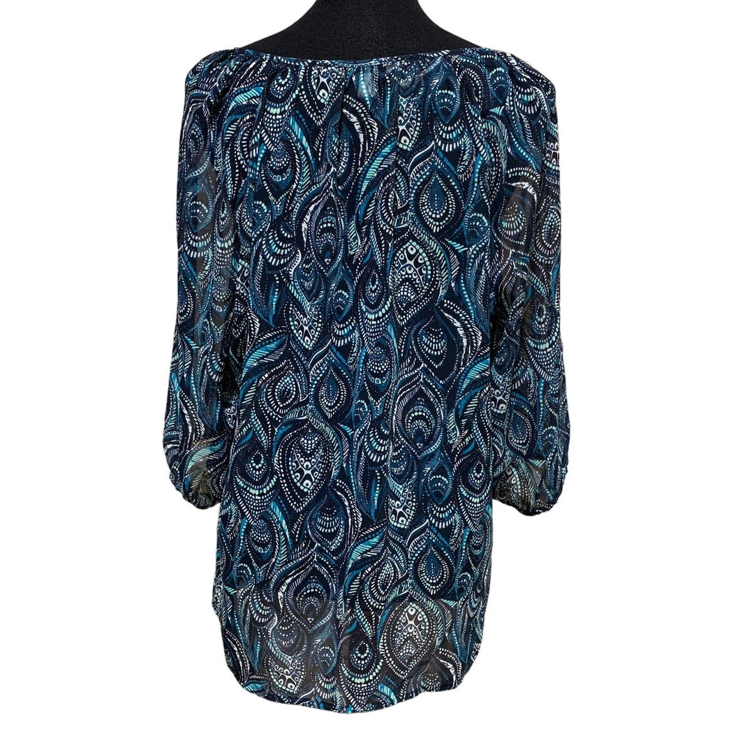 Croft &amp; Barrow XL Flowy Sheer Lightweight Boho Elastic Sleeve Long Blouse