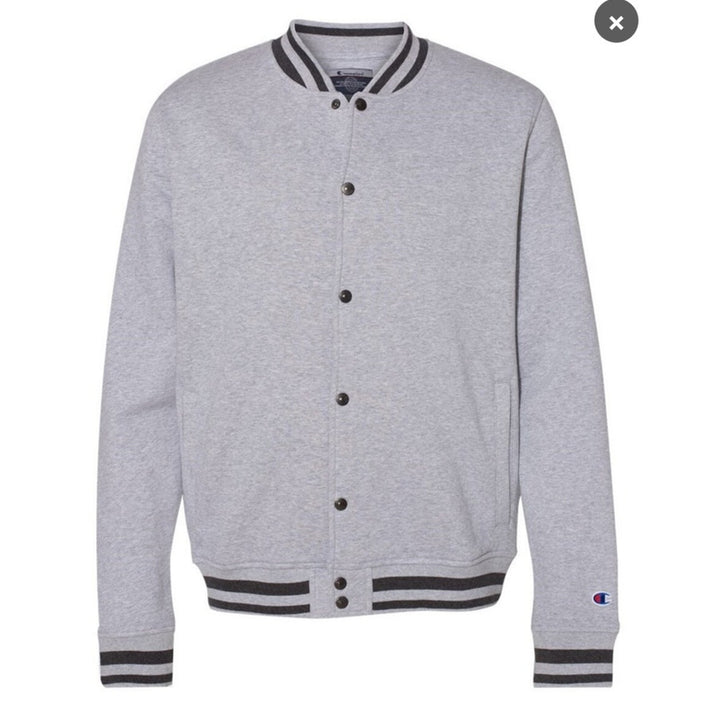 New Champion Mens Small Gray Snap Up PolyCotton Athletic Wear Bomber Jacket