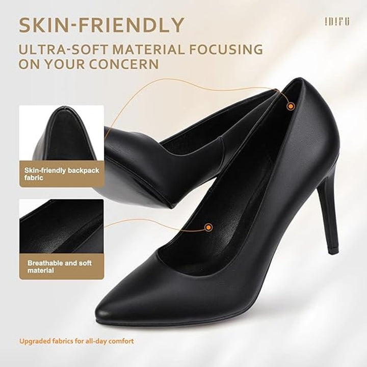 IDIFU Womens Size 8.5 Black 4" Stiletto Heel PU Leather Closed Pointed Toe Shoes