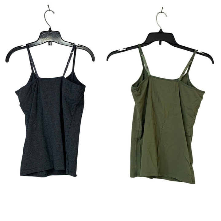 Lot of 2 Womens Small Black Olive Cotton Blend Thin Strap Shelf Bra Tank Tops