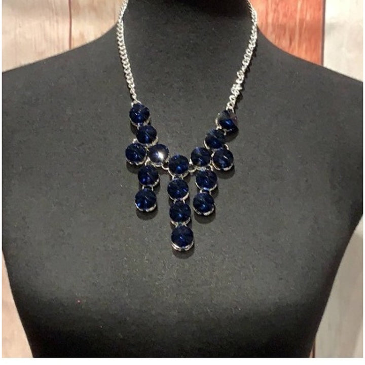 New Ocean Blue Gem Waterfall Rhinestone Statement Fashion Necklace w Gift Box