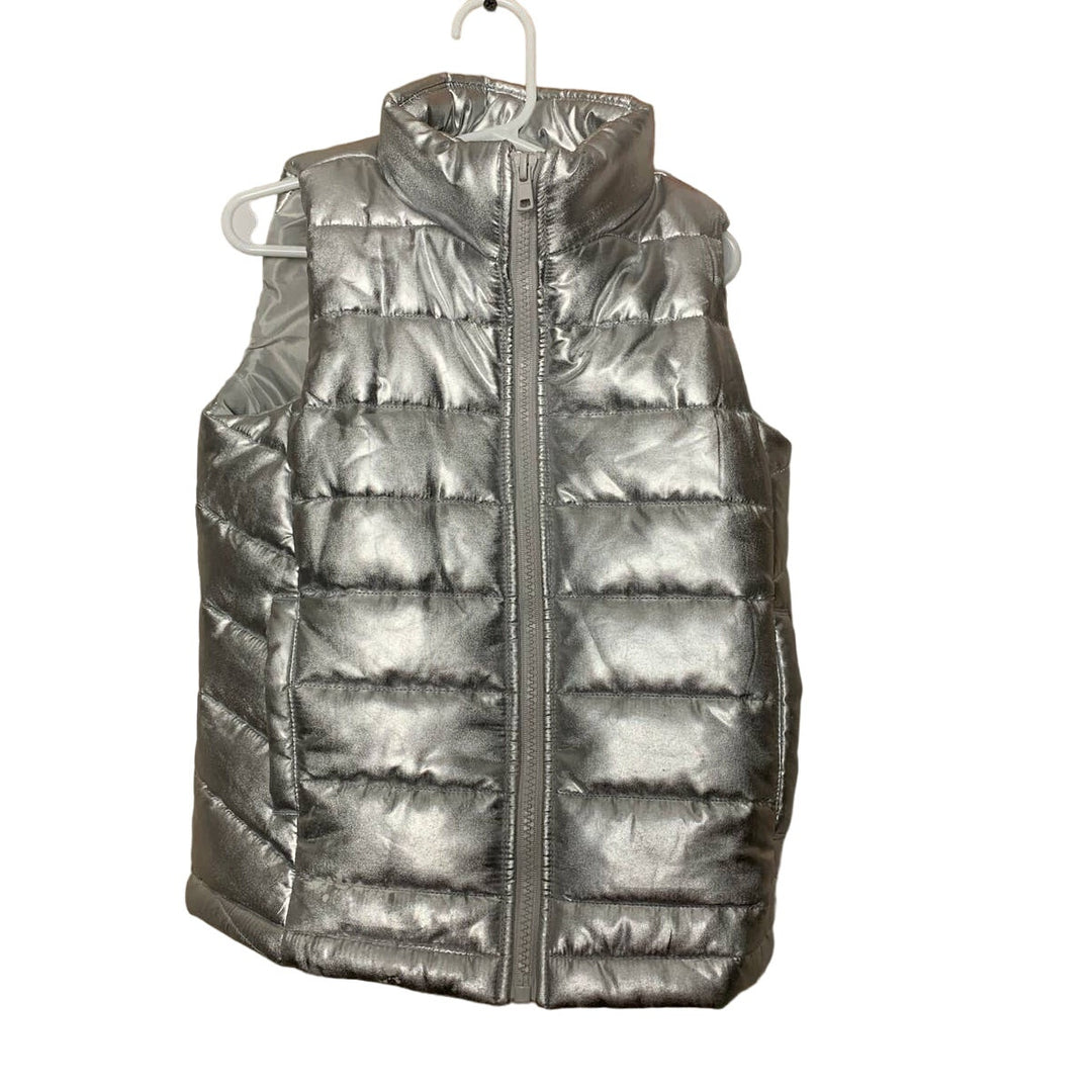 Ideology Kids Girls 6X Shiny Silver Full Zip Puffer Vest Jacket Coat W Pockets