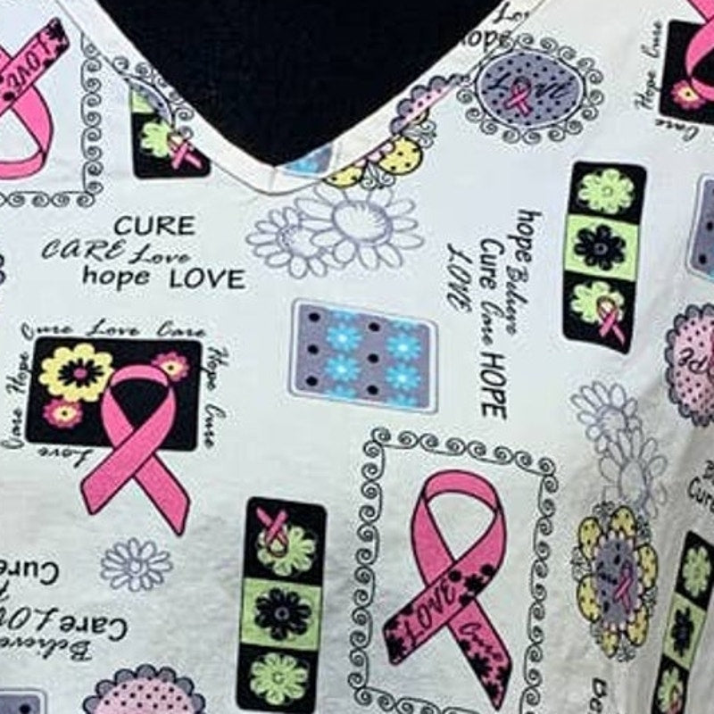 Scrub Star Medium Breast Cancer Awareness Cure Hope Believe Love Scrub Top