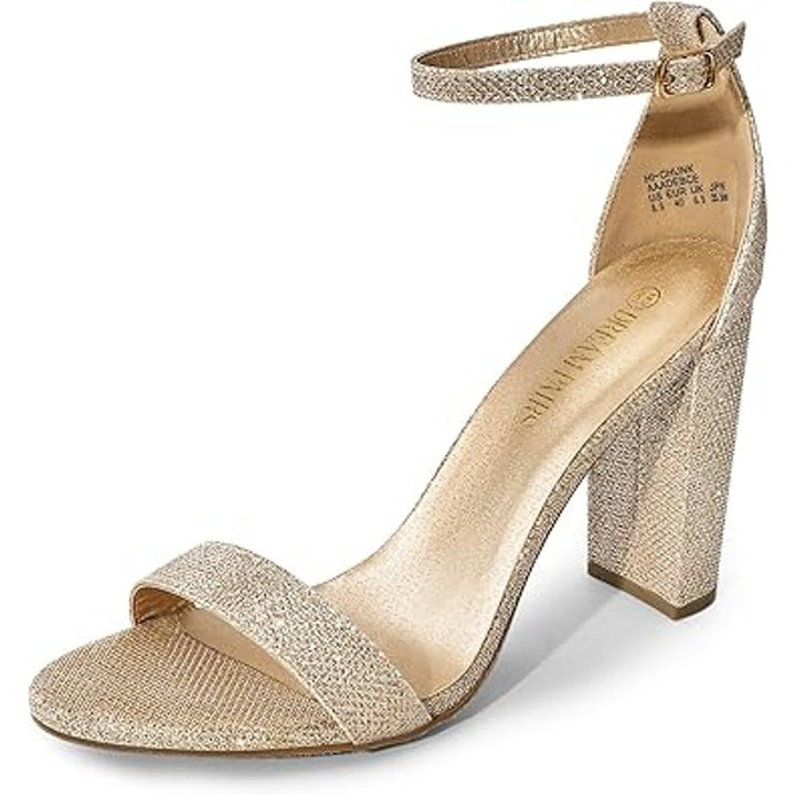 Dream Pairs Womens Size 8 Gold Glitter Open Toe 4" Block Heel Ankle Strap Shoes