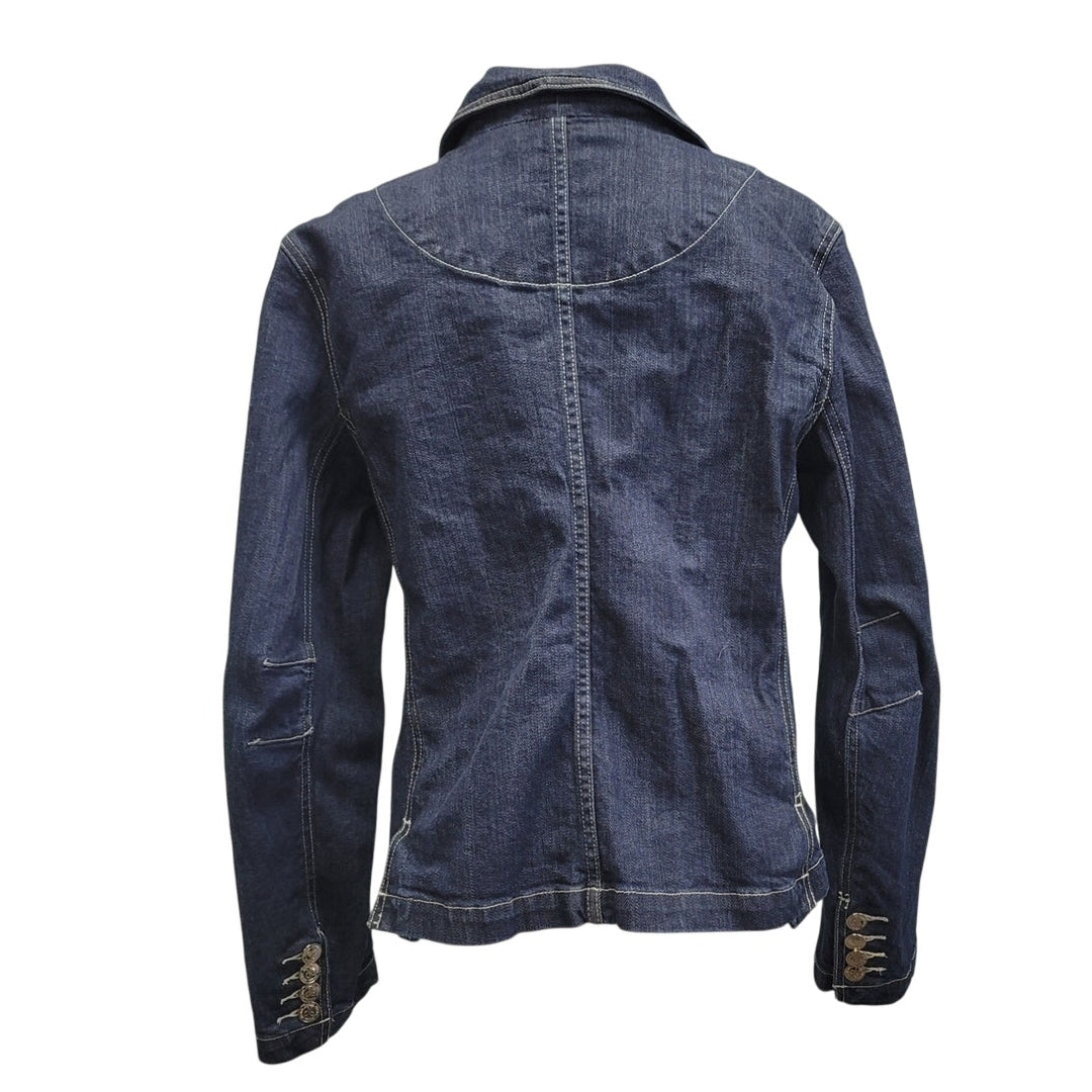 Premium Denim Womens Large Single Breasted One Button Jean Blazer Jacket