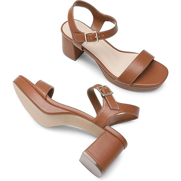 Dream Pairs Womens 8 Chestnut Brown Faux Leather 3" Block Heel Platform Sandals