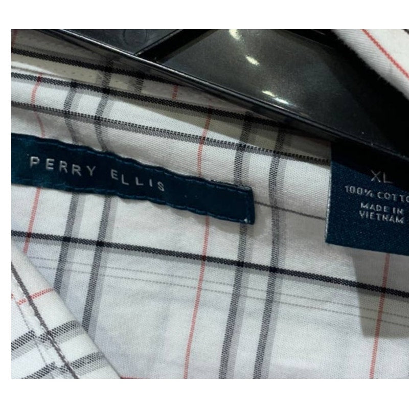 Perry Ellis XL Mens Long Sleeve 100% Cotton Plaid Button Down Casual Shirt