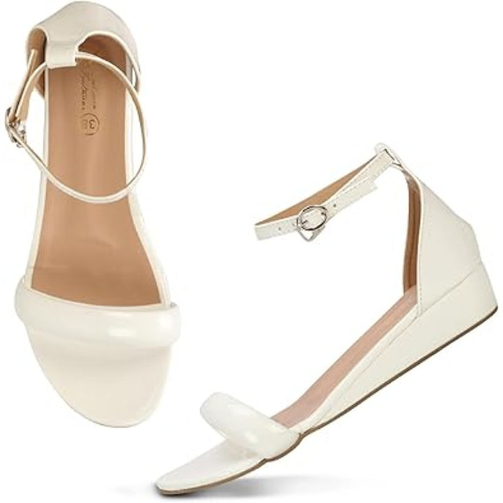 Anita Sarees Womens Size 6.5 White Ankle Strap Low Wedge Heel Open Toe Sandals