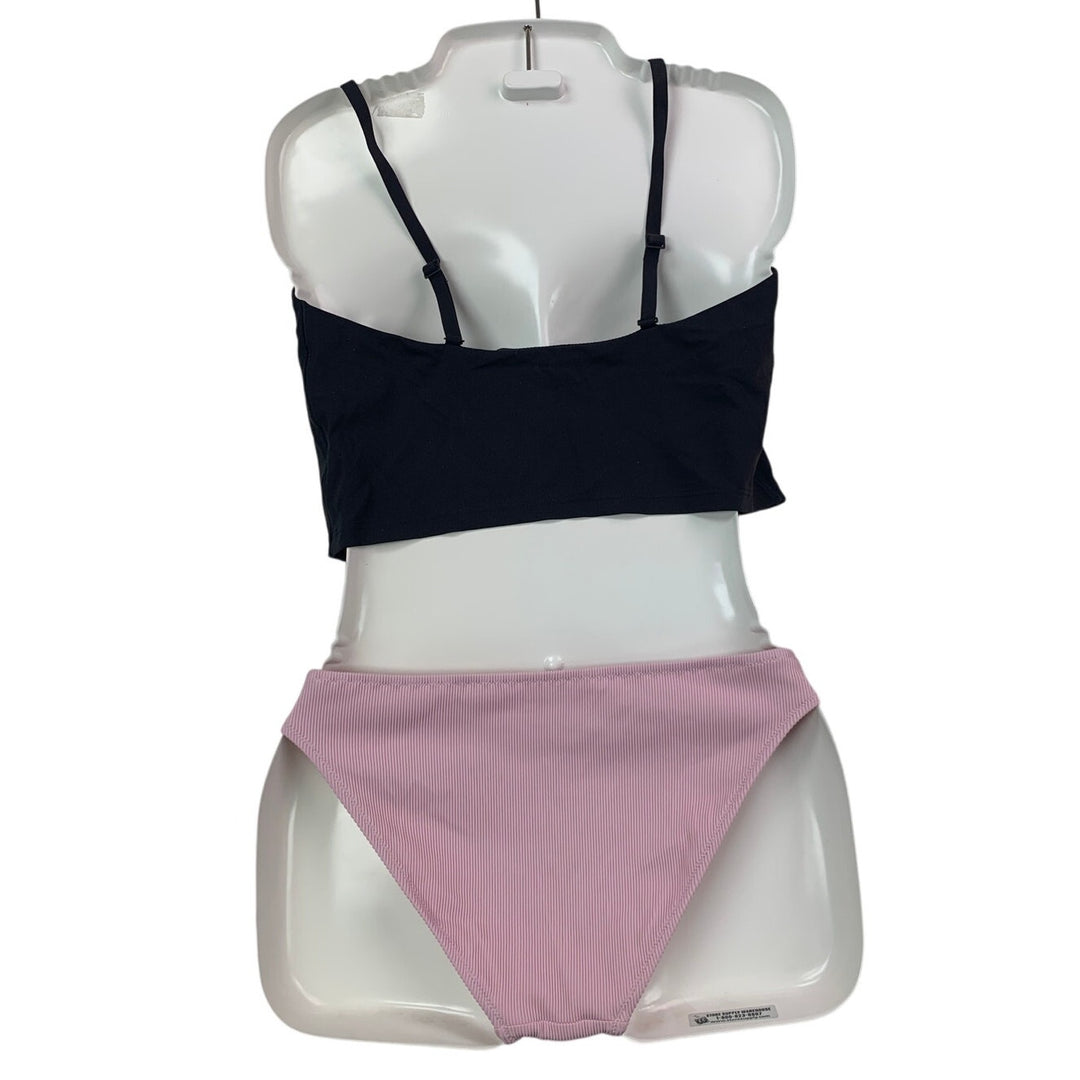 New Aerie Womens Small 2PC Strappy Bikini Top Textured Bottoms Swim Suit