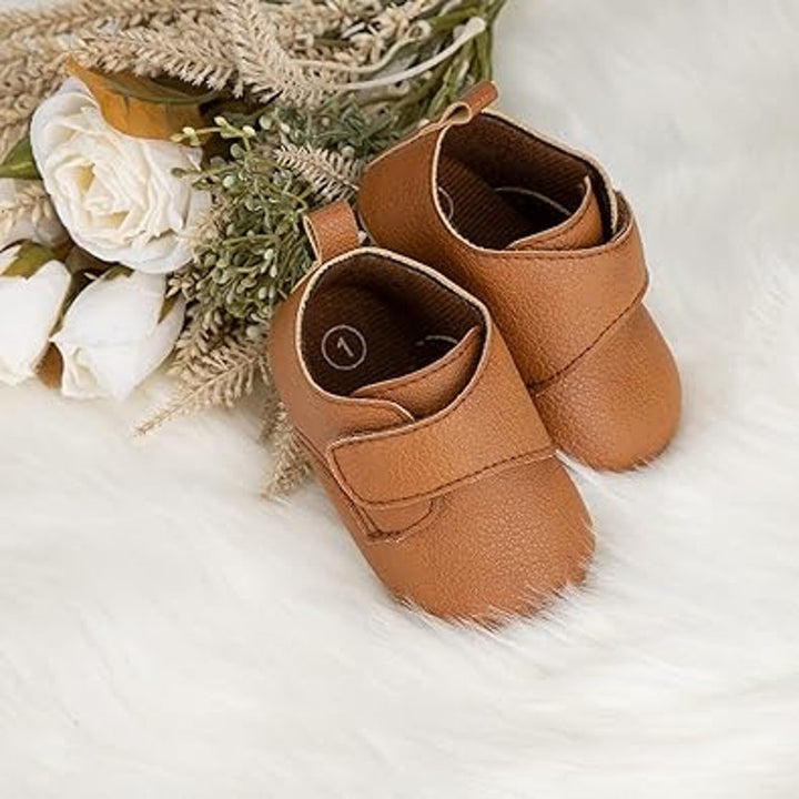 HsdsBebe Baby Boys 12-18 Months Brown Sneakers Hook &amp; Loop Closure Oxford Shoes