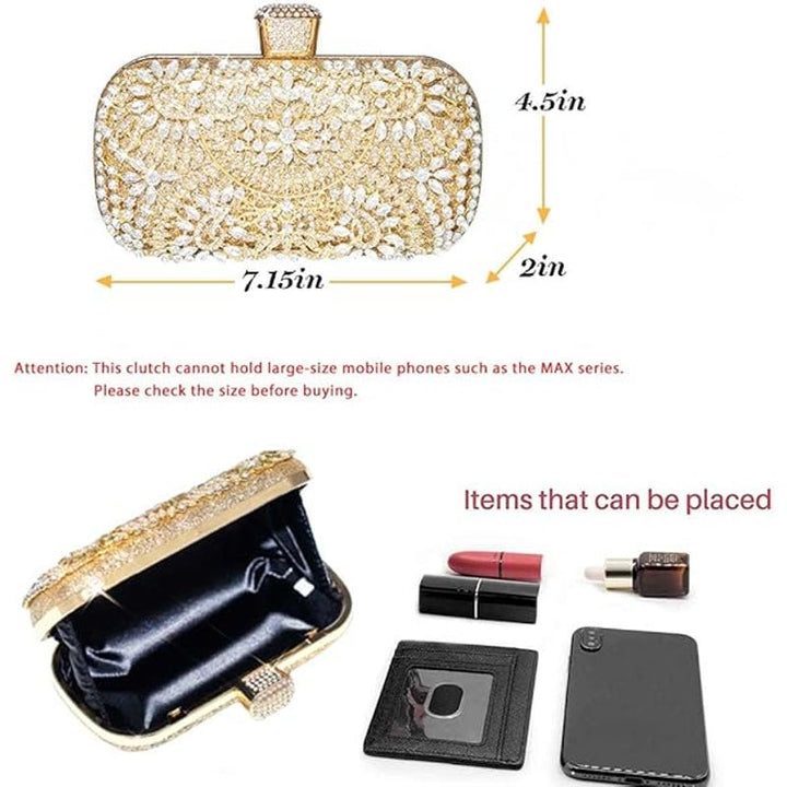 New Yokawe Womens Gold Silver Rhinestone Crystal Clutch Bag Purse Optional Chain