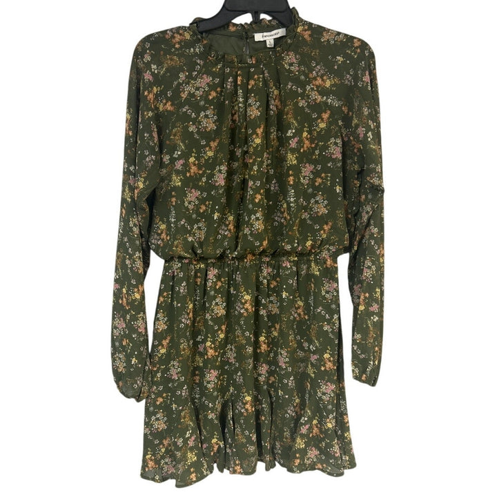 New Francescas Womens Large Green Orange Floral Gathered Waist Boho Flowy Dress