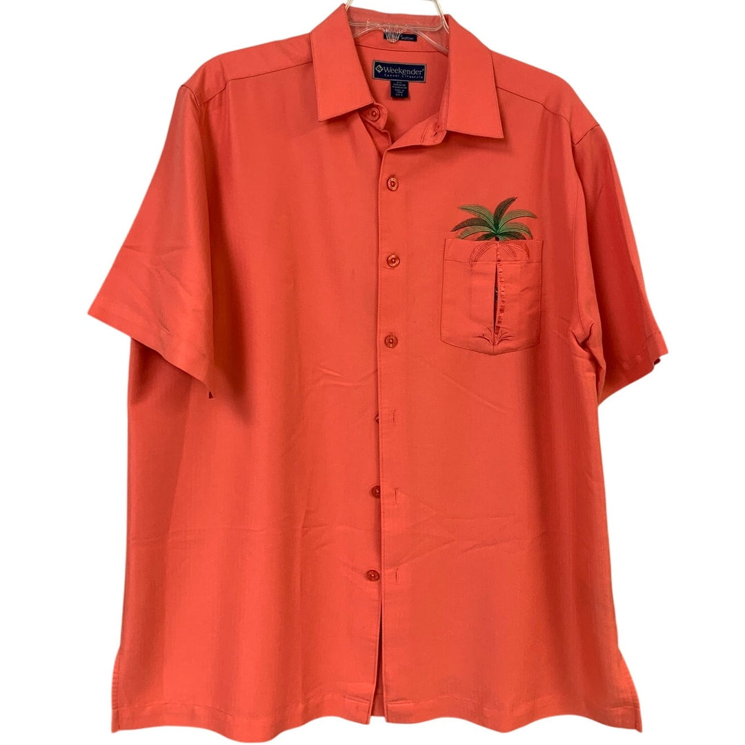 Lot of 2 Caribbean Weekender Mens Large Tropical Short Sleeve Button Up Shirts