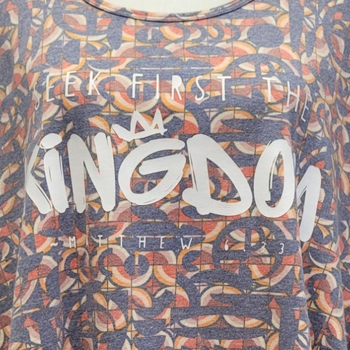 Hand Printed Upcycled Womens Medium Seek First the Kingdom of God Long T-Shirt