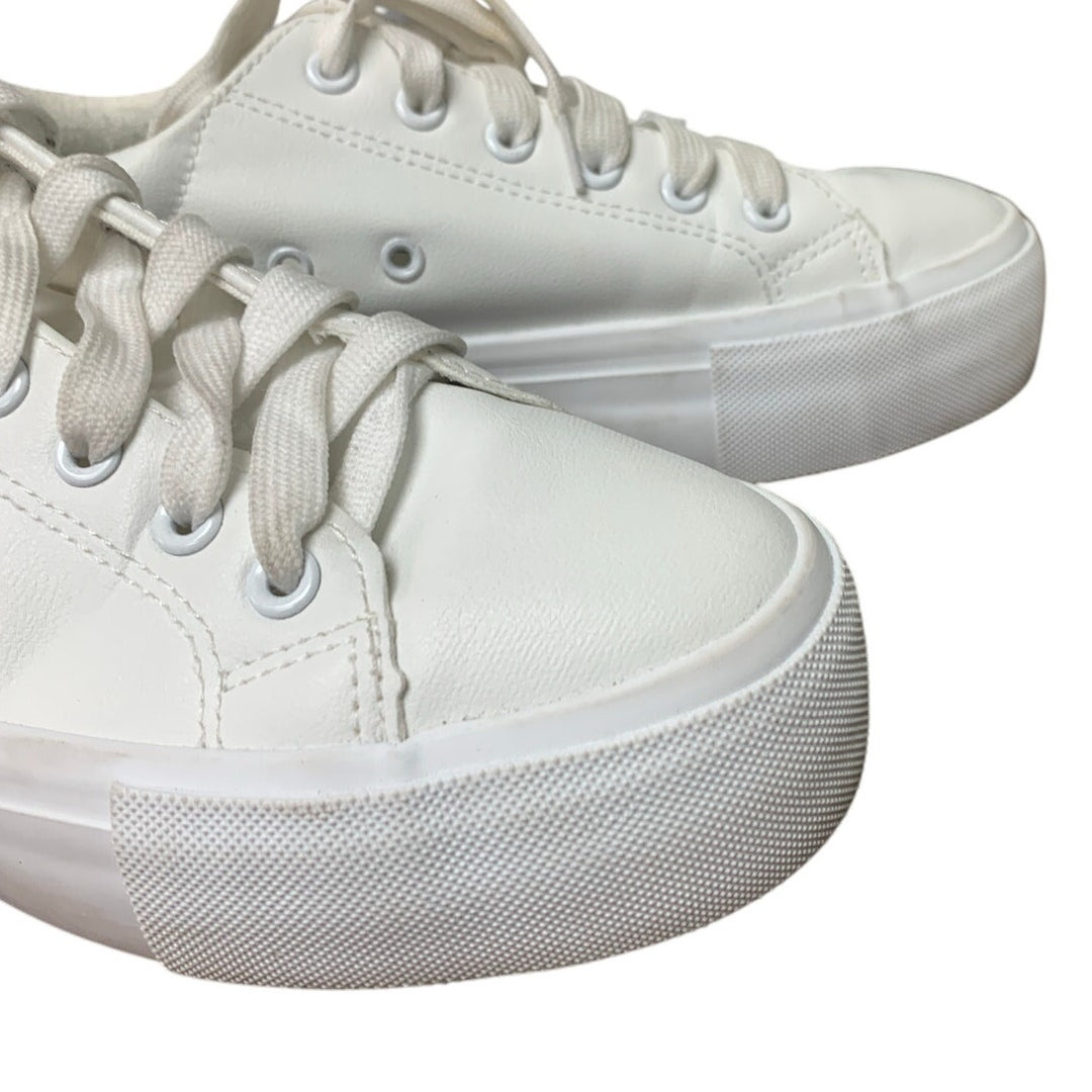 Sernial Womens Size 8 White Faux Leather Lace Up Comfort Tennis Athletic Shoes