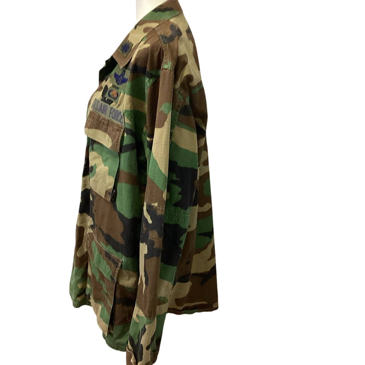 US Air Force Large Long Camouflage Long Sleeve Button Up Uniform Shirt Patches