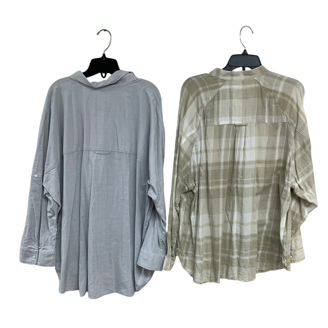 2 New American Eagle Womens Medium Plaid Long Sleeve Oversized Button Up Shirts
