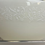 White Floral Noritake Ivory China Lorelei Attached Gravy Boat Saucer Silver Rim