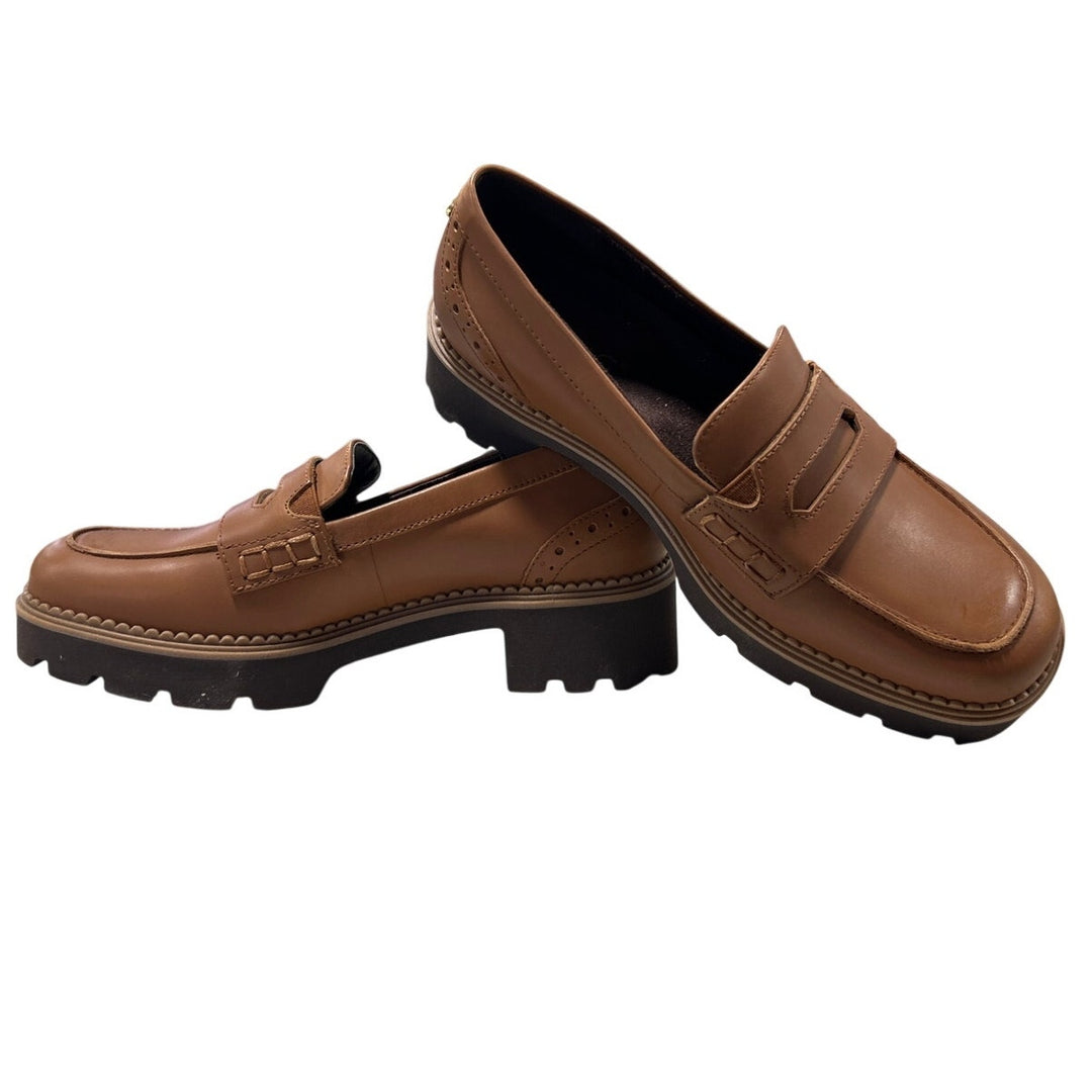 New Vionic Womens Size 6.5 Chestnut Brown Leather Fillmore Slide On Loafer Shoes