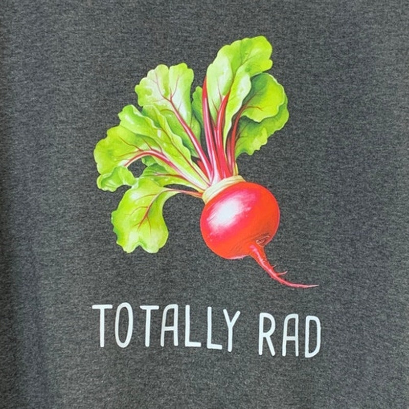 Upcycled Hand Printed Mens Medium Totally Rad Radish Long Slv Veggie Sweatshirt