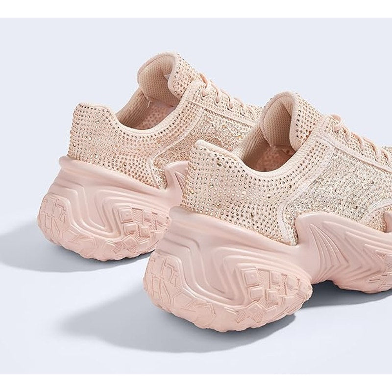 Lucky Step Womens Size 11 Pink Sparkle Chunky Platform Rhinestone Sneakers Shoes