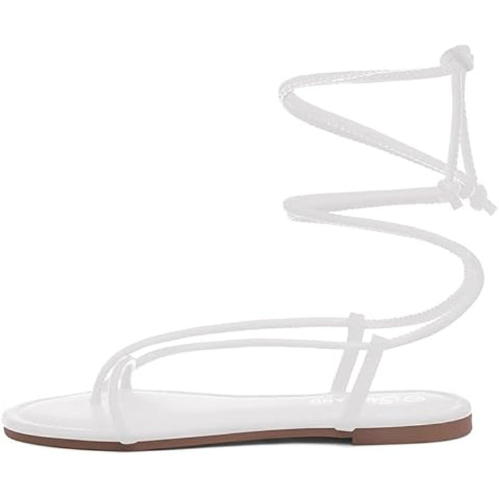 New Shoe Land Womens Size 6 White Lace-Up Open Toe Gladiator Flat Sandal Shoes