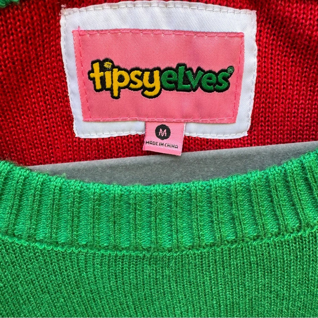 Tipsy Elves Womens Medium Ugly Christmas Lewd Censored Santa Knit Sweater