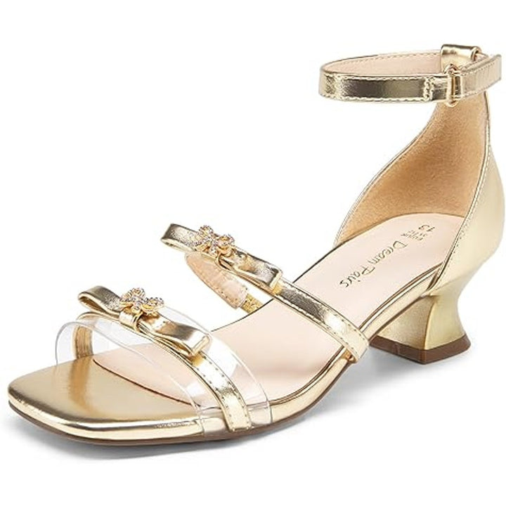 Dream Pairs Big Girls Size 5 Shiny Gold Rhinestone Bow 1.5" Heel Wedding Shoes