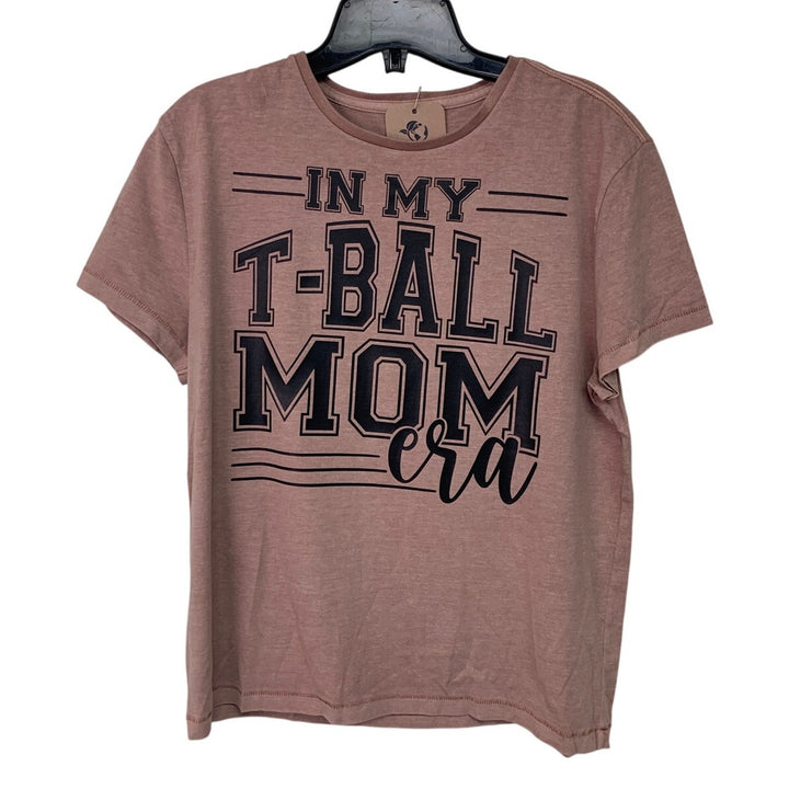 New Upcycled Hand Printed Womens Medium In My T-Ball Mom Era Crew Neck Tee