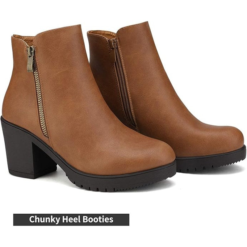 Dream Pairs Womens Size 8 Brown 3" Block Heel Zoey Platform Ankle Boots Booties
