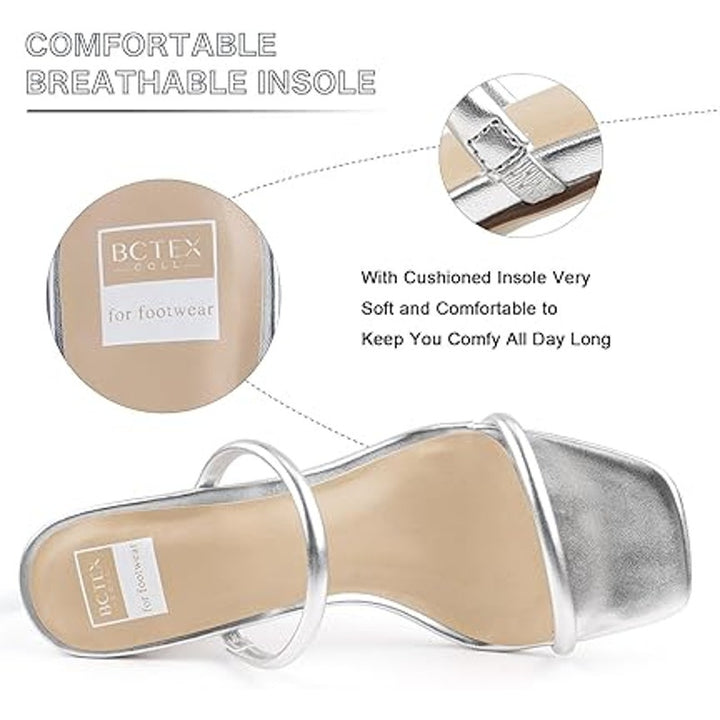 BCTEX COLL Womens Size 10 Silver Chunky 3" Heel Slip On Sandals 2-Strap Shoes