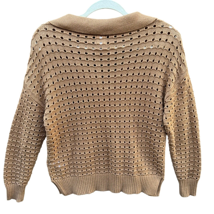 Joie Womens Small V Neck Collared Long Sleeve PolyCotton Eyelet Knit Sweater