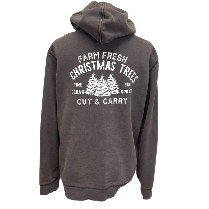 Upcycled Hand Printed Womens Medium Farm Fresh Christmas Tree Farm Zip Hoodie