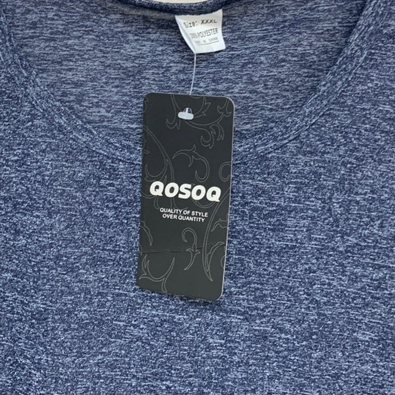 NWT New QOSOQ Mens XXXL Heathered Blue Sheer Sleeveless Workout Tank Top