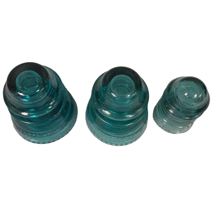Set of 3 Vintage 1898 Hemingray 42 Heavy Clear Made In USA Blue Glass Insulators