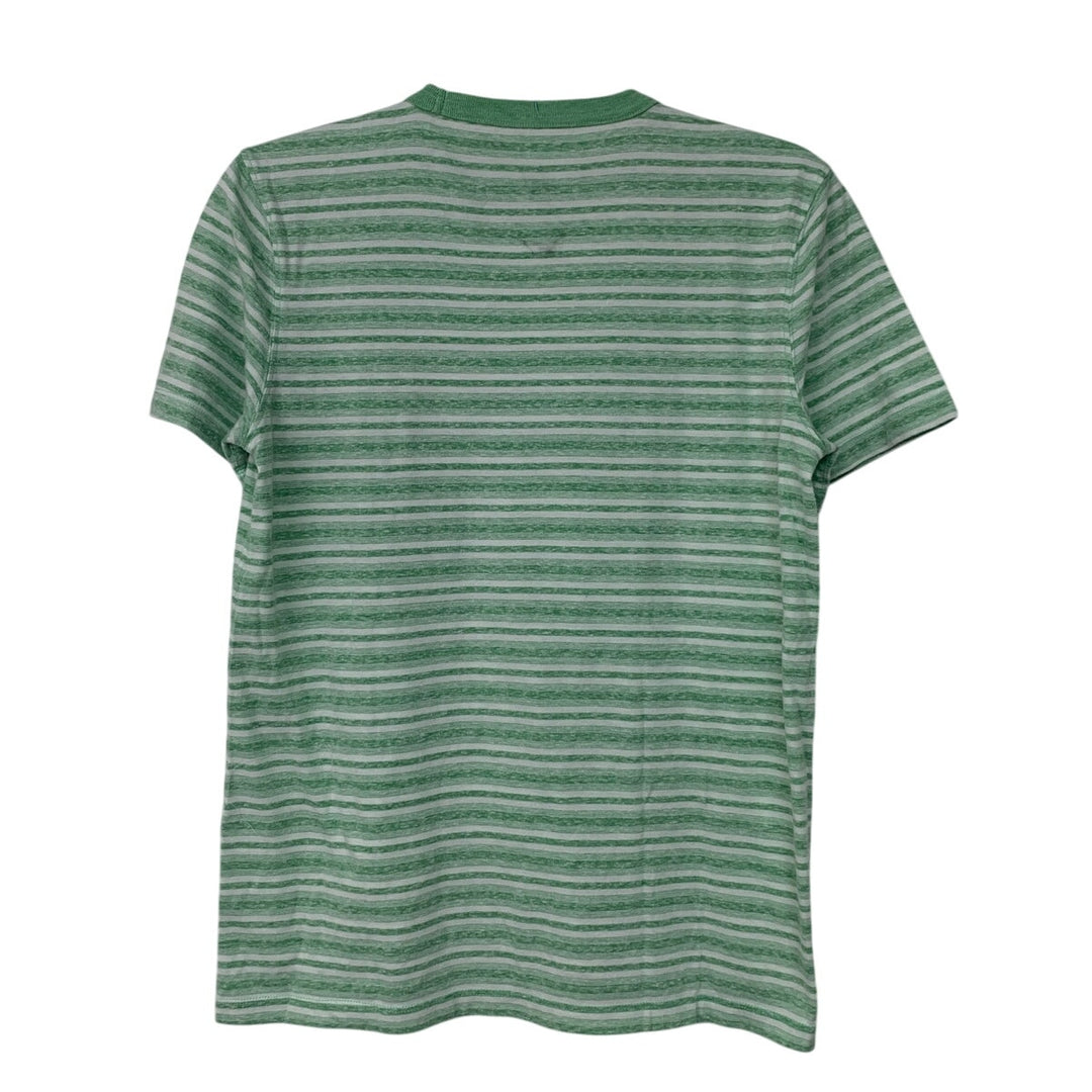 New Upcycled Hand Printed Womens Medium Striped Beach Please Crew Neck Tee