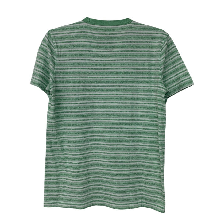 New Upcycled Hand Printed Womens Medium Striped Beach Please Crew Neck Tee