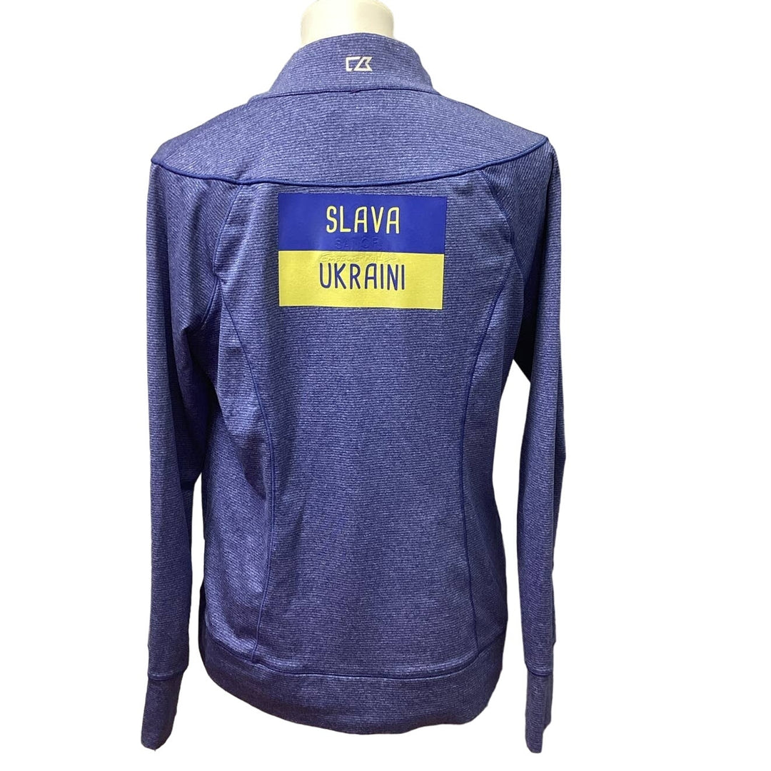 Upcycled Hand Printed Medium Ukraine Flag Slava Ukraini Artist Fundraiser Jacket