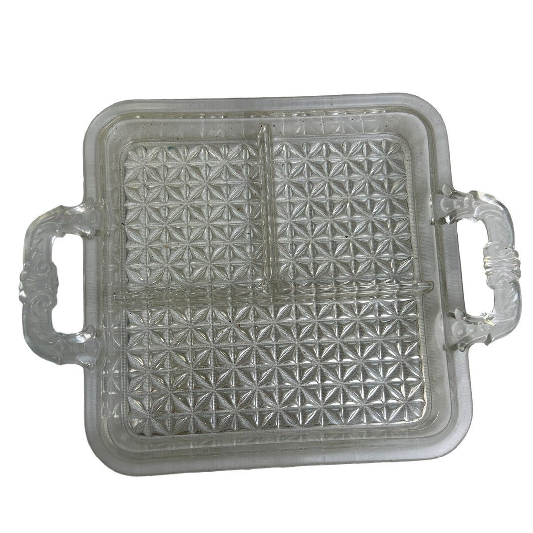 2 Vintage Clear Starburst Glass Appetizer Relish Olive Pickle Food Serving Trays