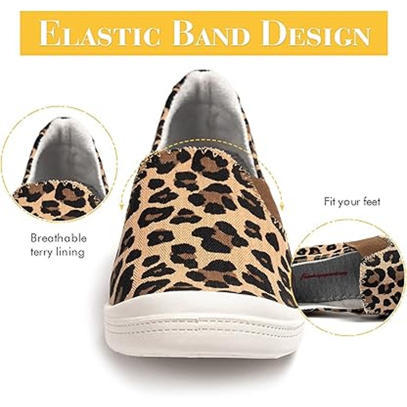 Funky Monkey Women Size 11 Tan Leopard Spot Slip On Low Top Canvas Sneaker Shoes