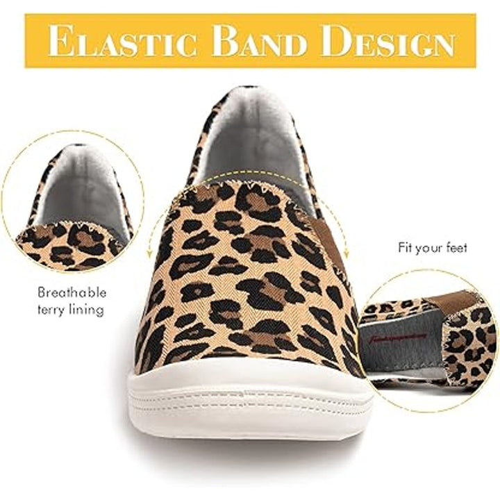 Funky Monkey Women Size 11 Tan Leopard Spot Slip On Low Top Canvas Sneaker Shoes